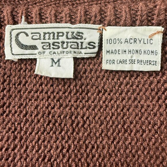 Vtg Campus Casuals Women's V-neck Knit Sweater Sz Medium Leaf Pattern Textured - Picture 4 of 8